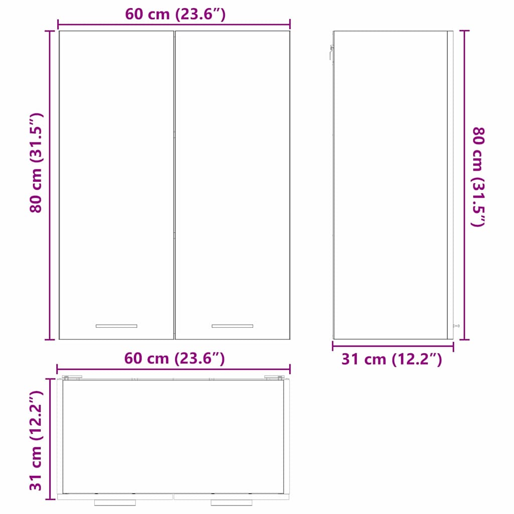 vidaXL Hängeschrank mit Speicher Weiß 60 x 31 x 80 cm Holzwerkstoff