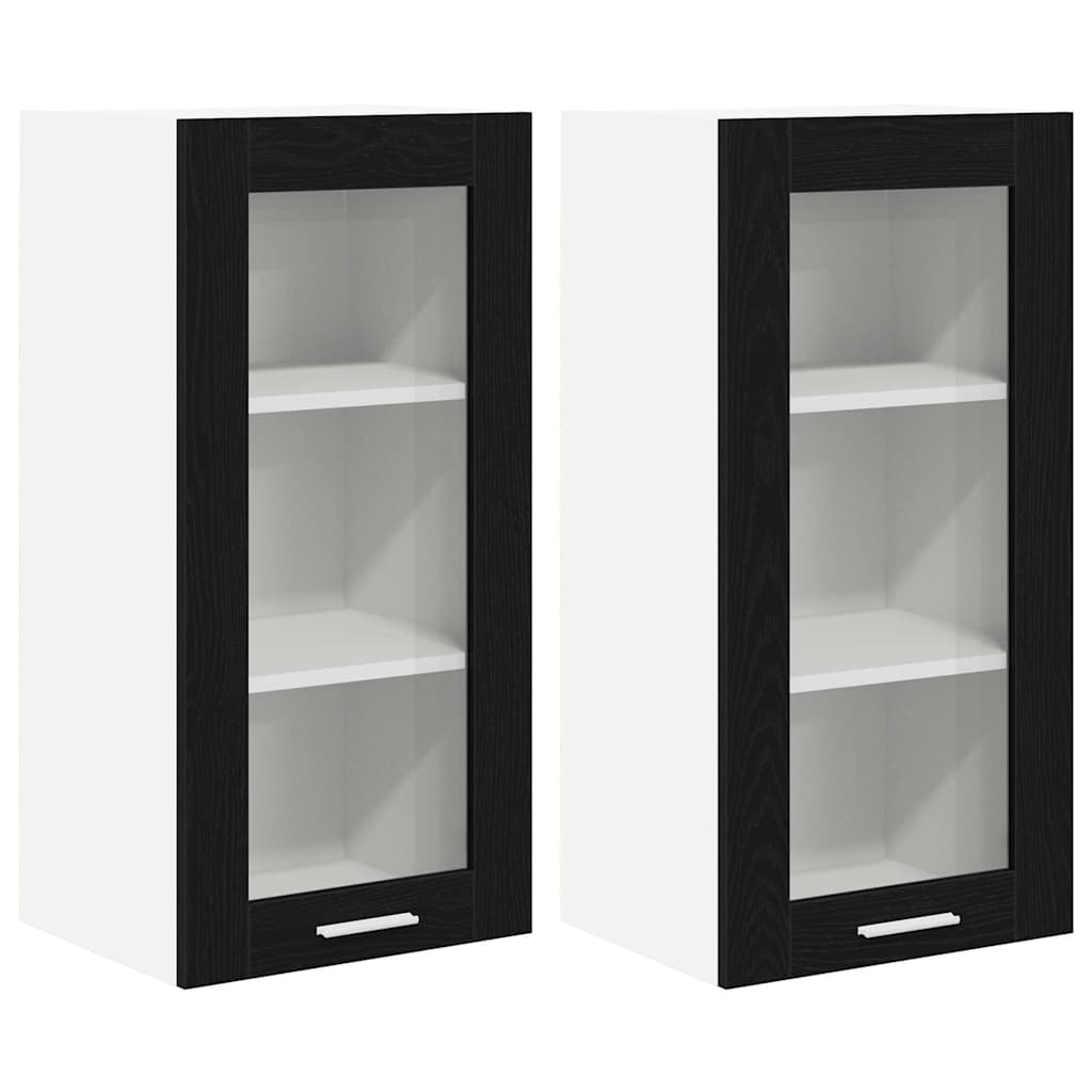 Hängeschrank mit Tür 2 pcs Schwarz Eichen-Optik 40 x 31 x 80 cm