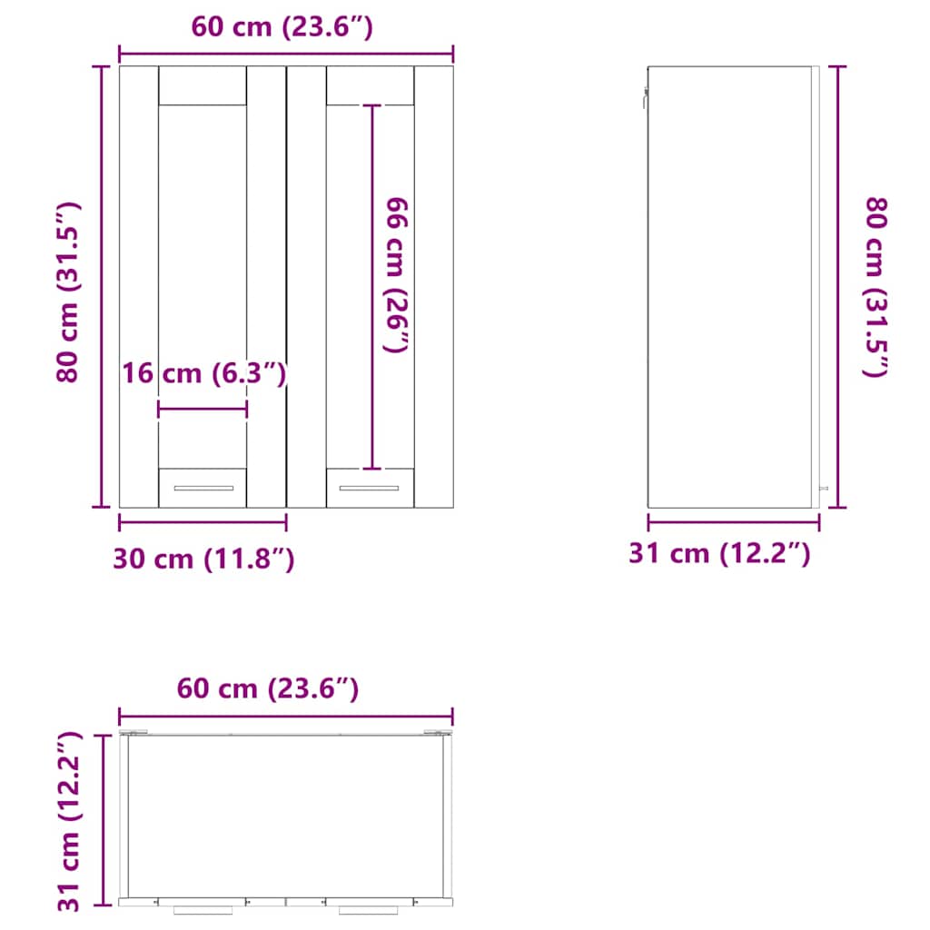 vidaXL Hängeschrank mit Tür Beton Grau 60 x 31 x 80 cm Holzwerkstoff