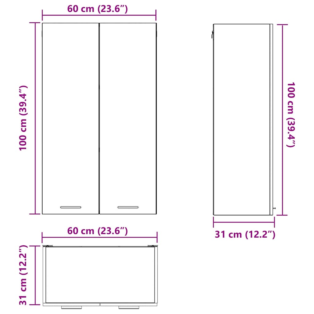 vidaXL Hängeschrank mit Speicher Weiß 60 x 31 x 100 cm Holzwerkstoff