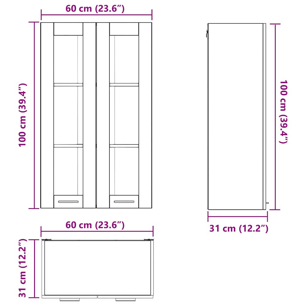 vidaXL Hängeschrank Graues Sonoma 60 x 31 x 100 cm Holzwerkstoff