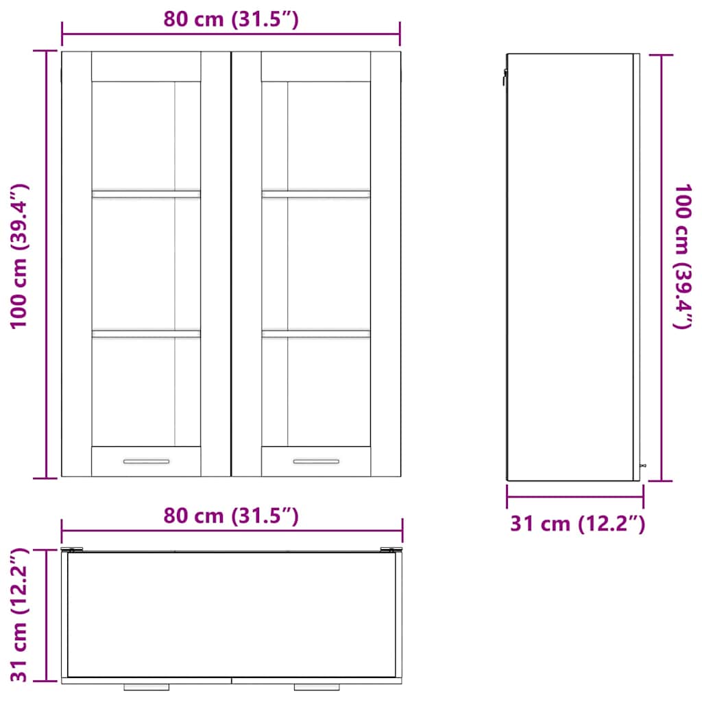 vidaXL Hängeschrank Graues Sonoma 80 x 31 x 100 cm Holzwerkstoff
