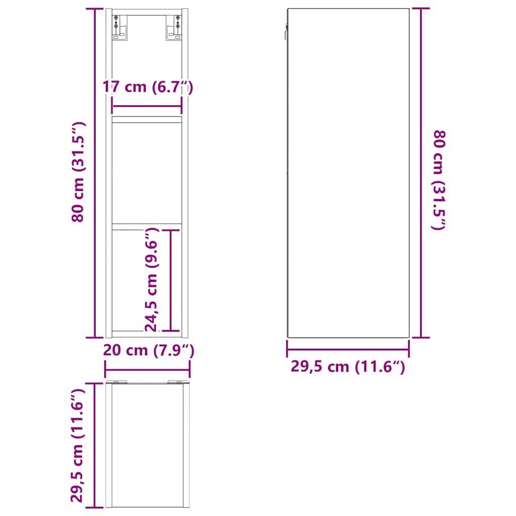 vidaXL Hängeschrank Artisan-Eiche 20 x 29,5 x 80 cm Holzwerkstoff
