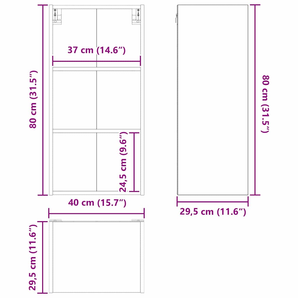 vidaXL Hängeschrank Artisan-Eiche 40 x 29,5 x 80 cm Holzwerkstoff