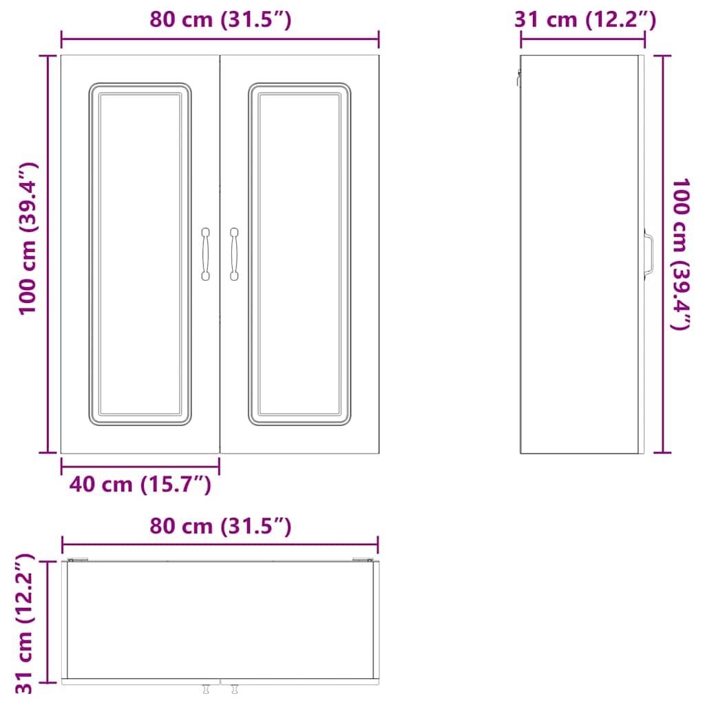 vidaXL Küchenschrank Kalmar Hochglanz Weiß 80 x 31 x 100 cm