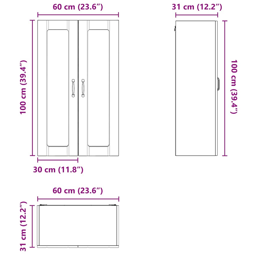 vidaXL Küchenwandschrank Altholz 60 x 31 x 100 cm Holzwerkstoff