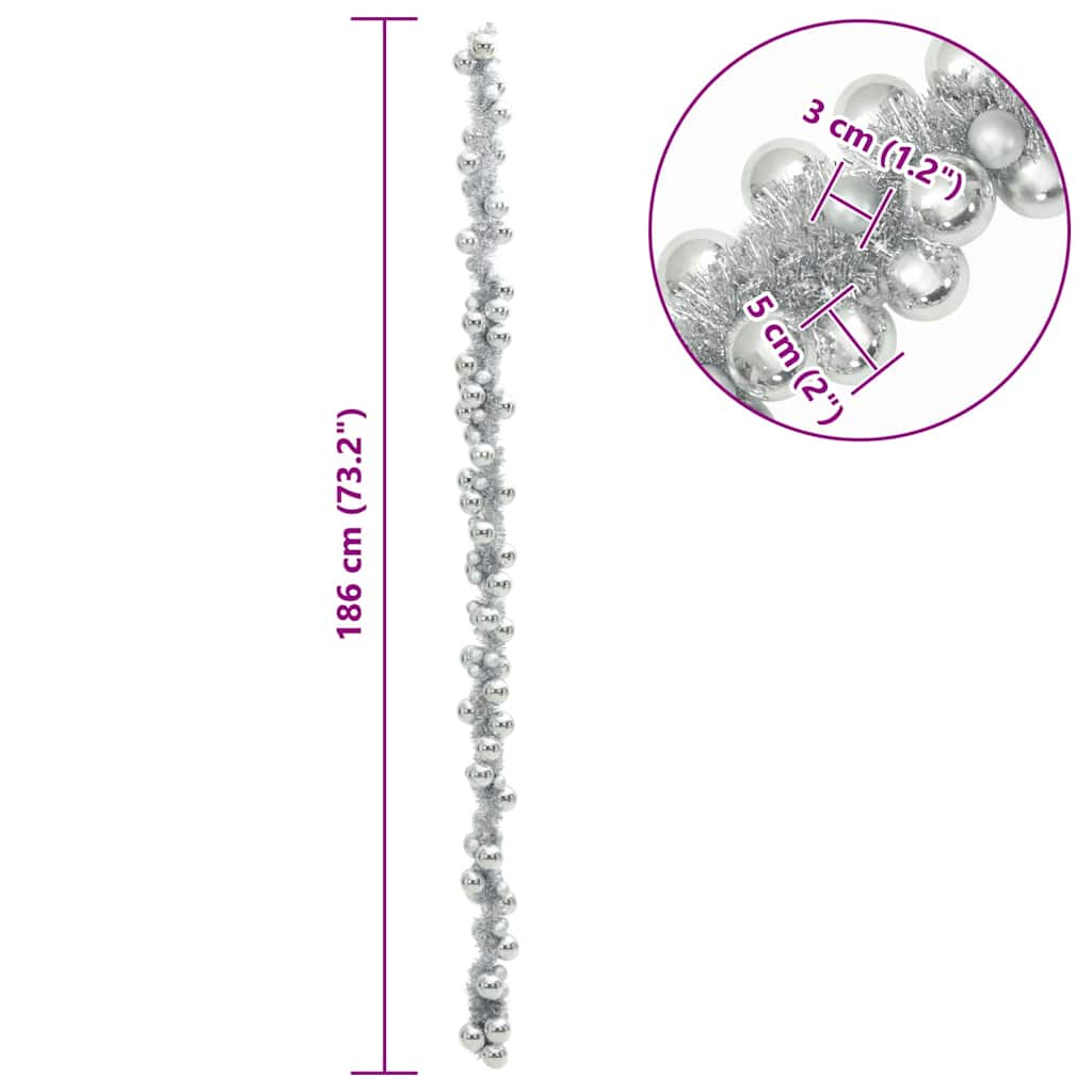 Weihnachtskugelgirlande Silber 186 cm Polystyrol