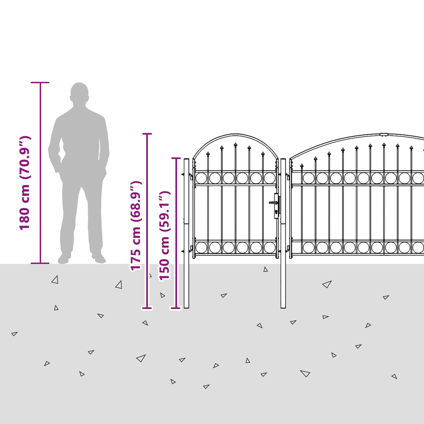 Gartentor mit gewölbtem Oberteil Grau 500 x 75 cm Stahl