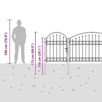 Gartentor mit gewölbtem Oberteil Grau 500 x 75 cm Stahl