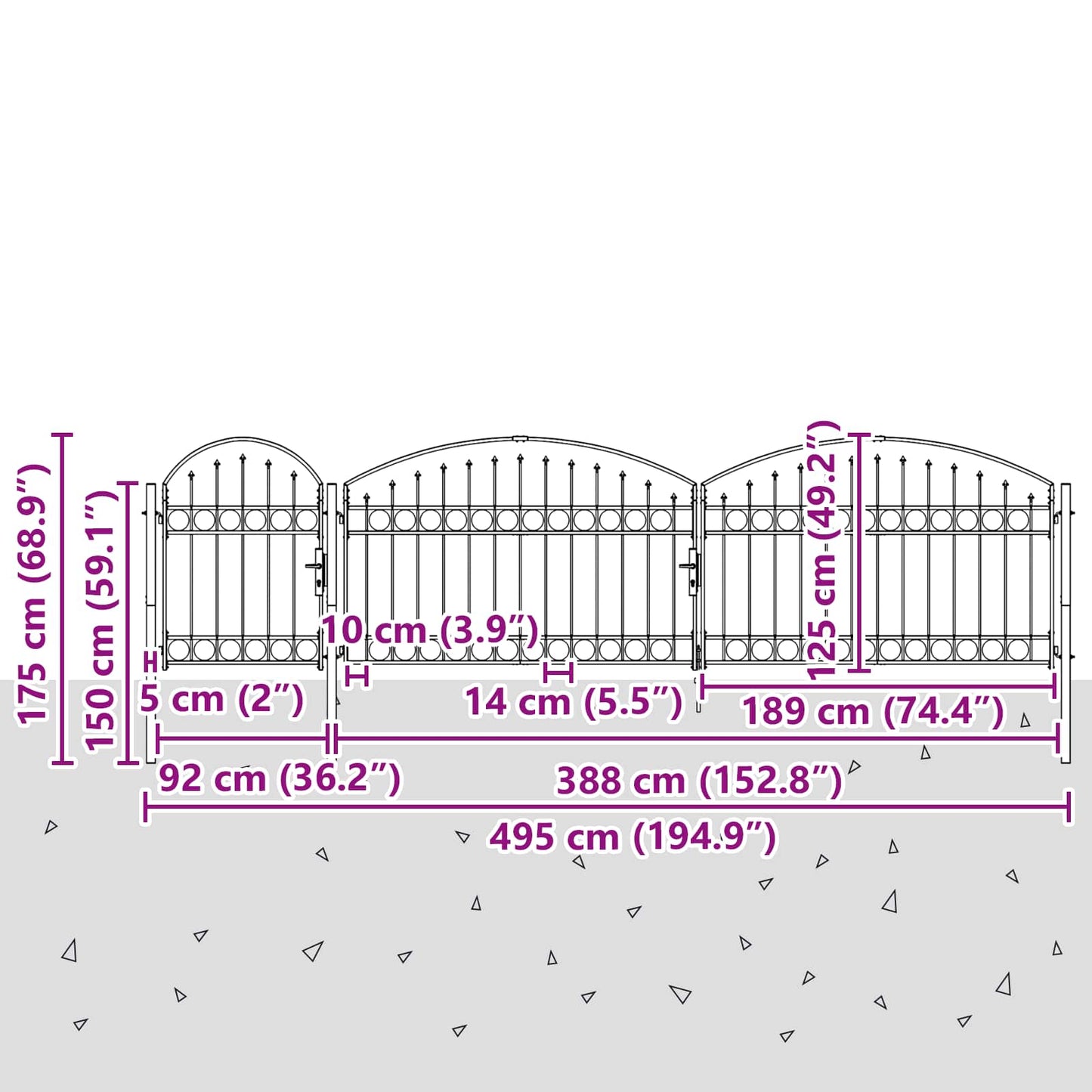 Gartentor mit gewölbtem Oberteil Grau 500 x 75 cm Stahl