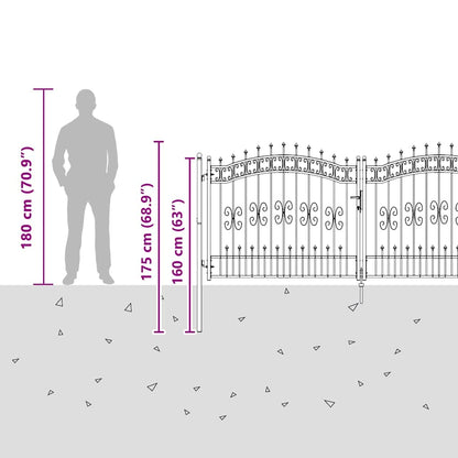 Zauntor mit Speer-Top mit Schloss Grau 305 x 125 cm Stahl