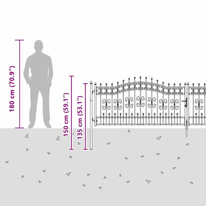 Zauntor mit Speer-Top mit Schloss Grau 404 x 100 cm Stahl