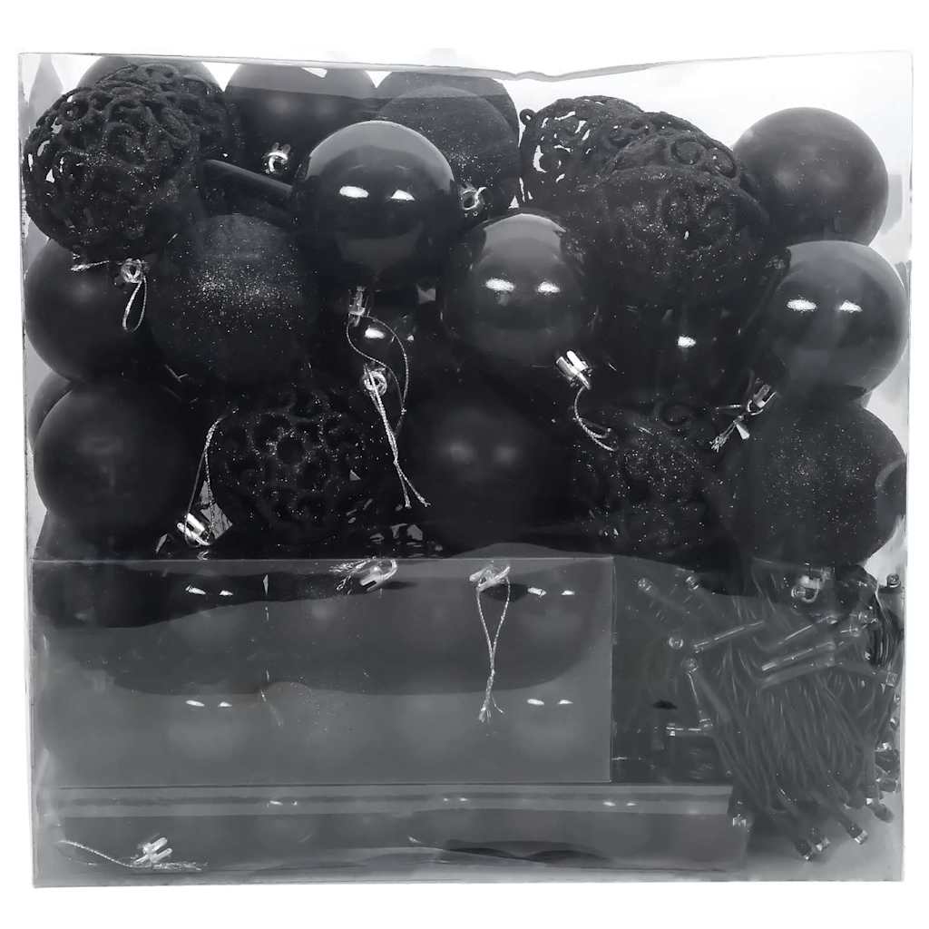 Weihnachtskugel-Set mit 300 LEDs 120 pcs Schwarz Kunststoff