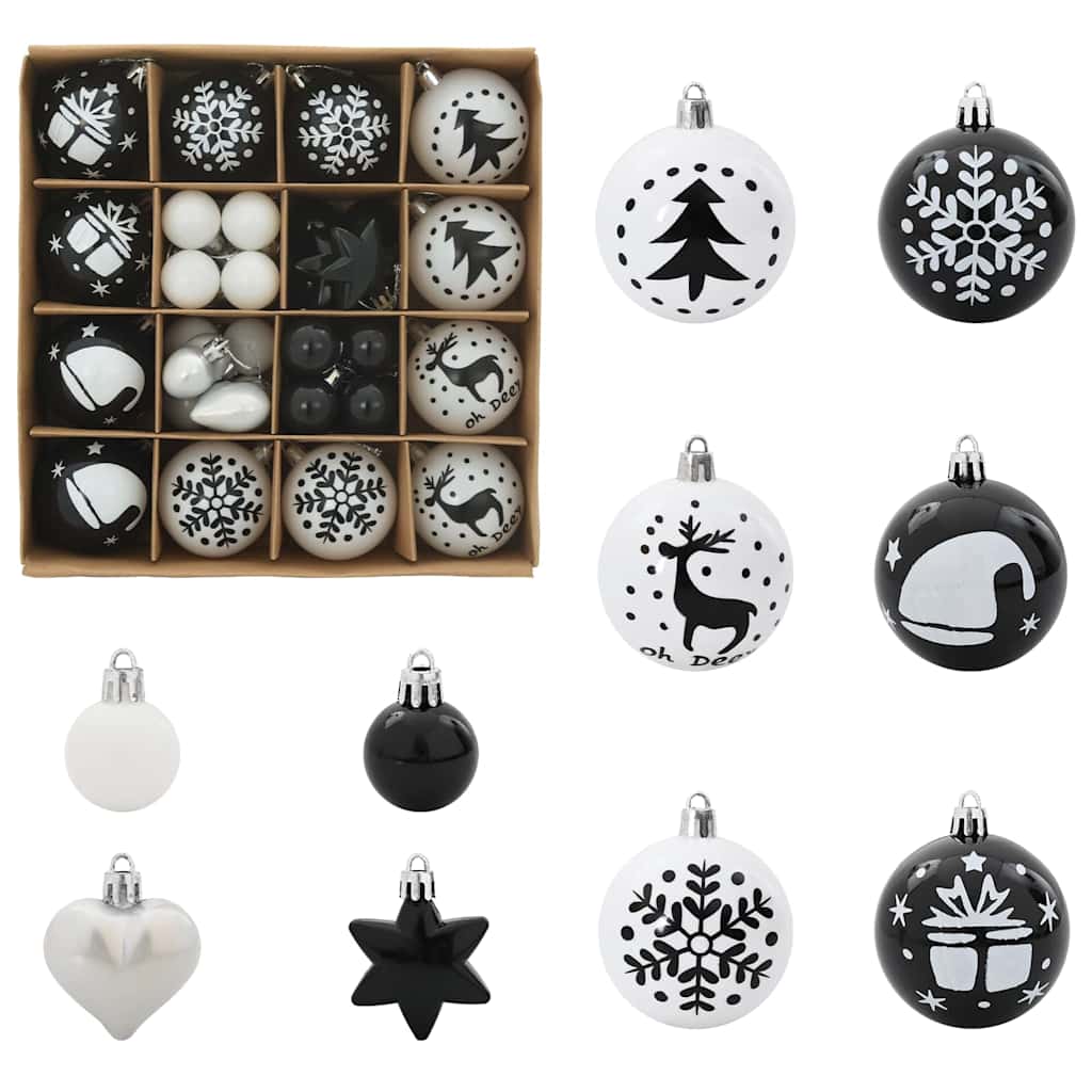 Weihnachtskugel-Set 40 pcs Schwarz und Weiß Kunststoff