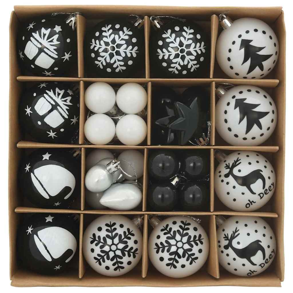 Weihnachtskugel-Set 40 pcs Schwarz und Weiß Kunststoff