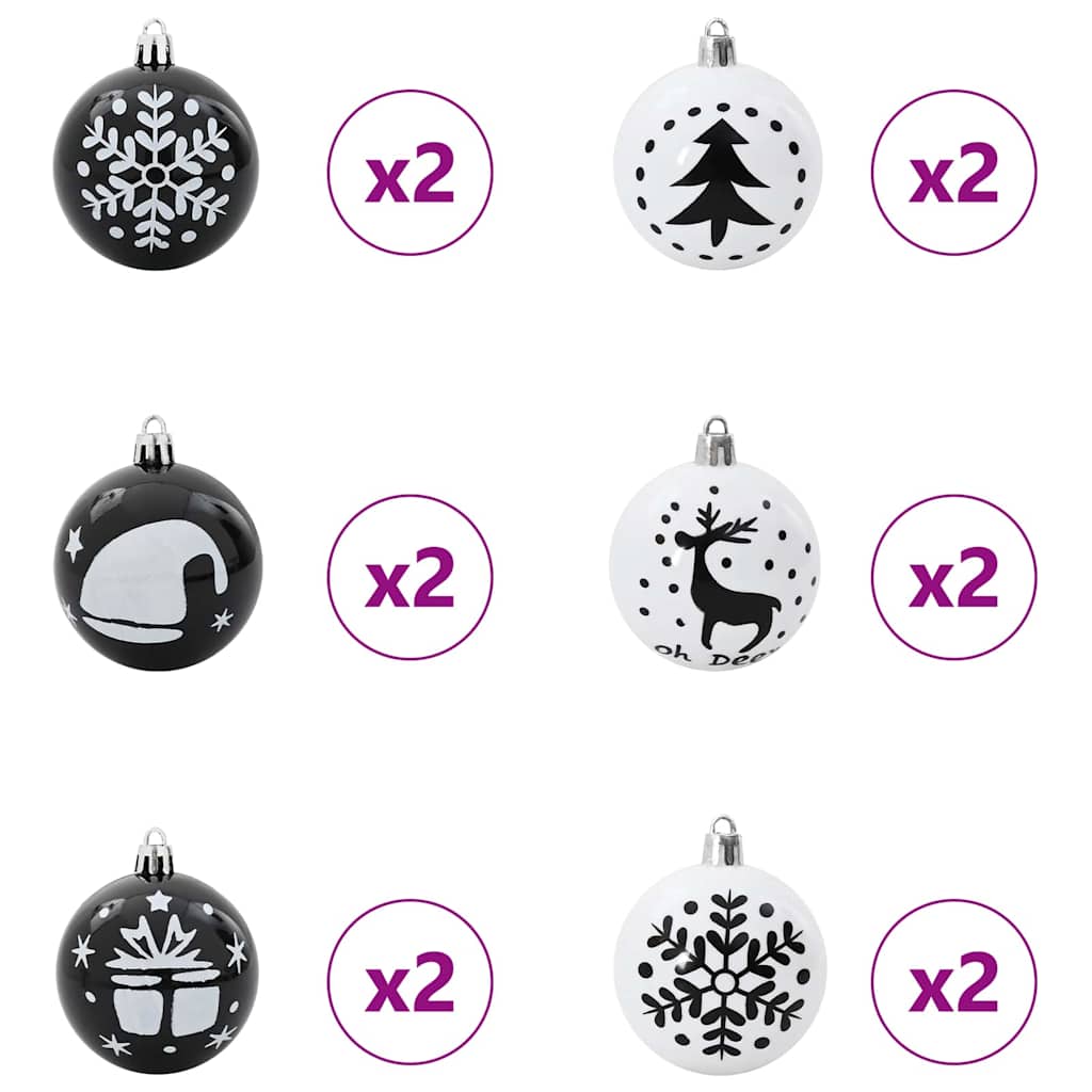 Weihnachtskugel-Set 40 pcs Schwarz und Weiß Kunststoff