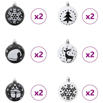 Weihnachtskugel-Set 40 pcs Schwarz und Weiß Kunststoff