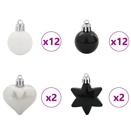 Weihnachtskugel-Set 40 pcs Schwarz und Weiß Kunststoff