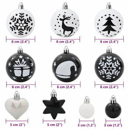 Weihnachtskugel-Set 40 pcs Schwarz und Weiß Kunststoff