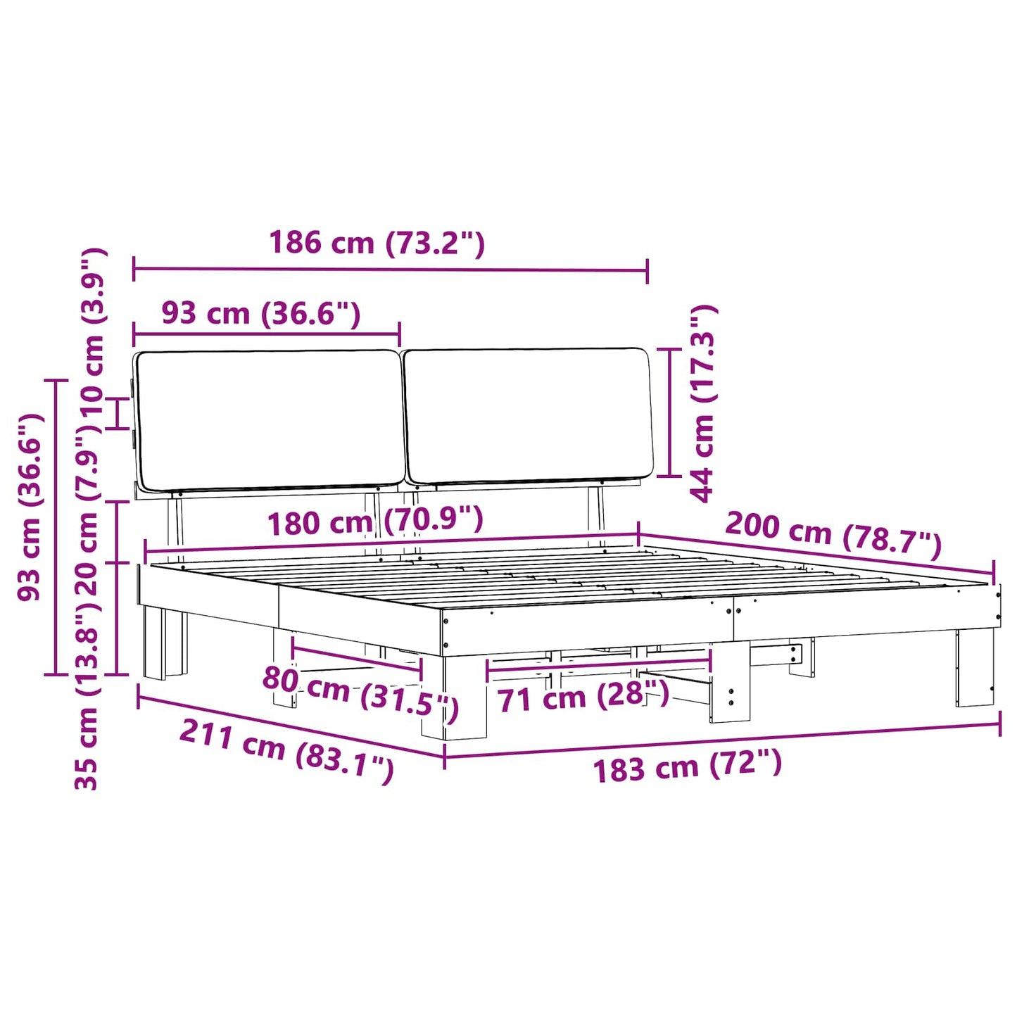 Bettgestell mit gepolstertem Kopfteil Taupe 180 x 200 cm