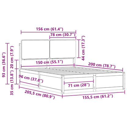 Bettgestell mit gepolstertem Kopfteil Dunkelgrau 150 x 200 cm