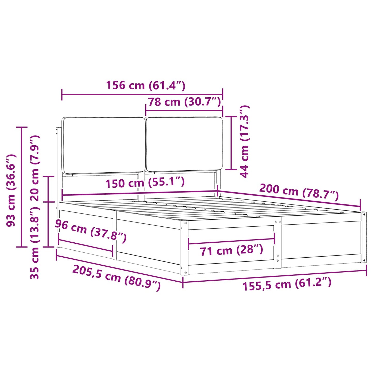 Bettgestell mit gepolstertem Kopfteil Taupe 150 x 200 cm