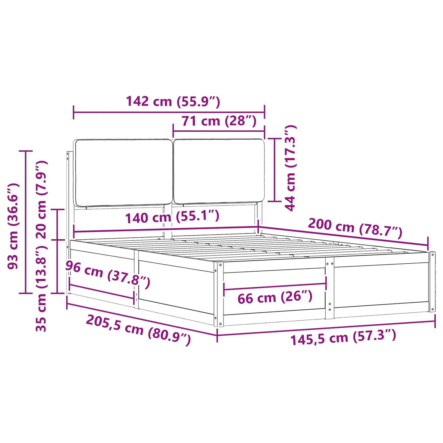 Bettgestell mit gepolstertem Kopfteil Hellgrau 140 x 200 cm