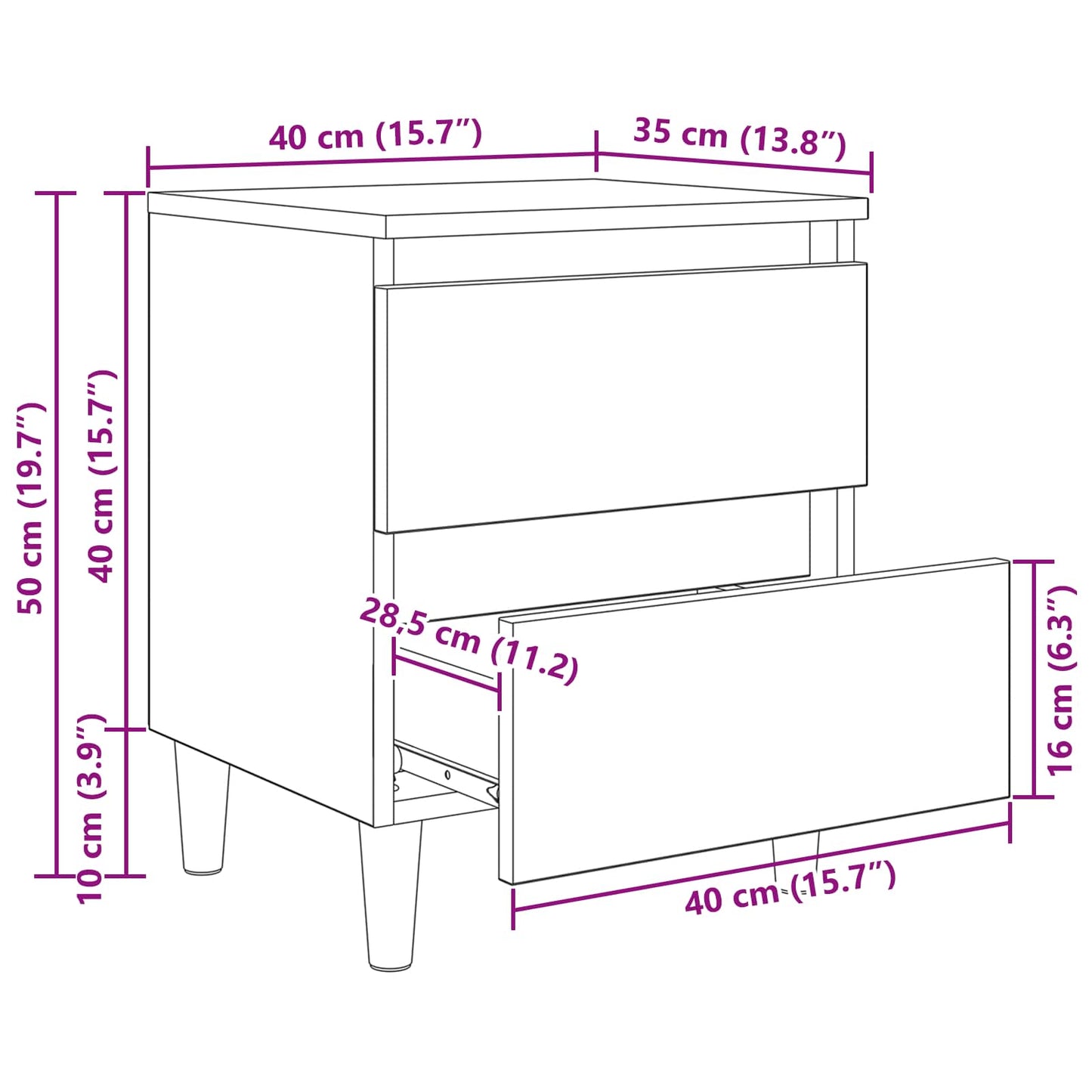 vidaXL Bettschrank Altholz 40 x 35 x 50 cm Holzwerkstoff