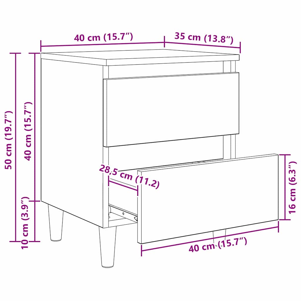 vidaXL Bettschrank Schwarz Eichen-Optik 40 x 35 x 50 cm Holzwerkstoff