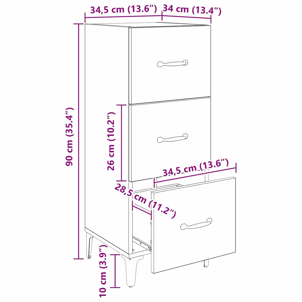 vidaXL Sideboard Altholz 34,5 x 34 x 90 cm Holzwerkstoff
