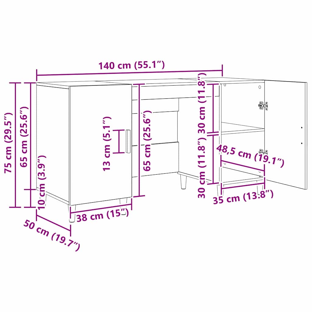 vidaXL Schreibtisch mit Regal Altholz 140 x 50 x 75 cm Holzwerkstoff
