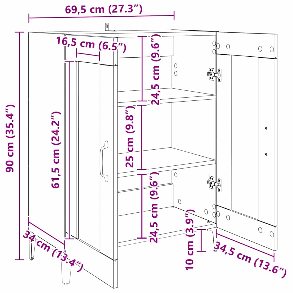 Sideboard Schwarz Eichen-Optik 69,5 x 34 x 90 cm Holzwerkstoff