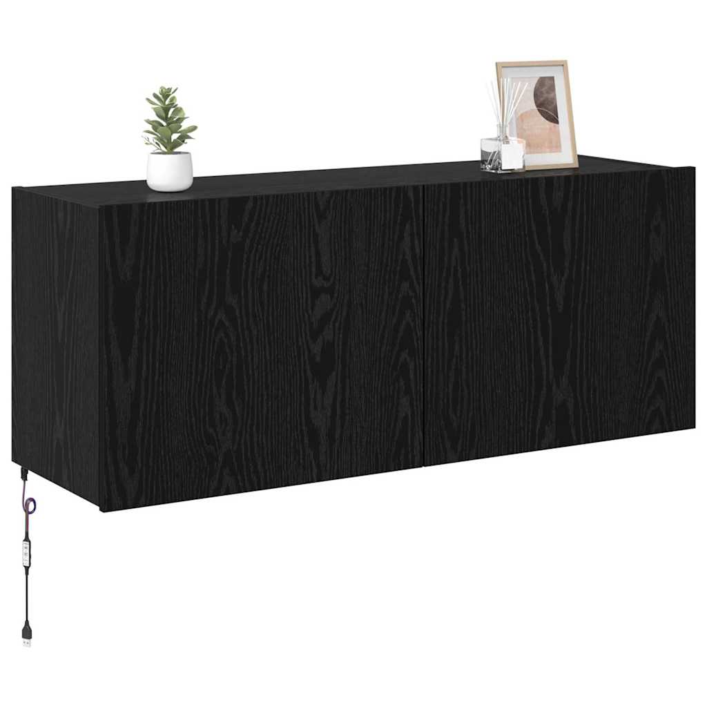 TV-Wandschrank Schwarz Eichen-Optik 100 x 35 x 41 cm