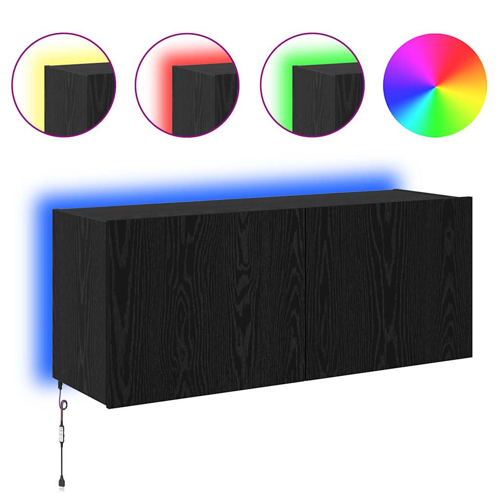 TV-Wandschrank Schwarz Eichen-Optik 100 x 35 x 41 cm