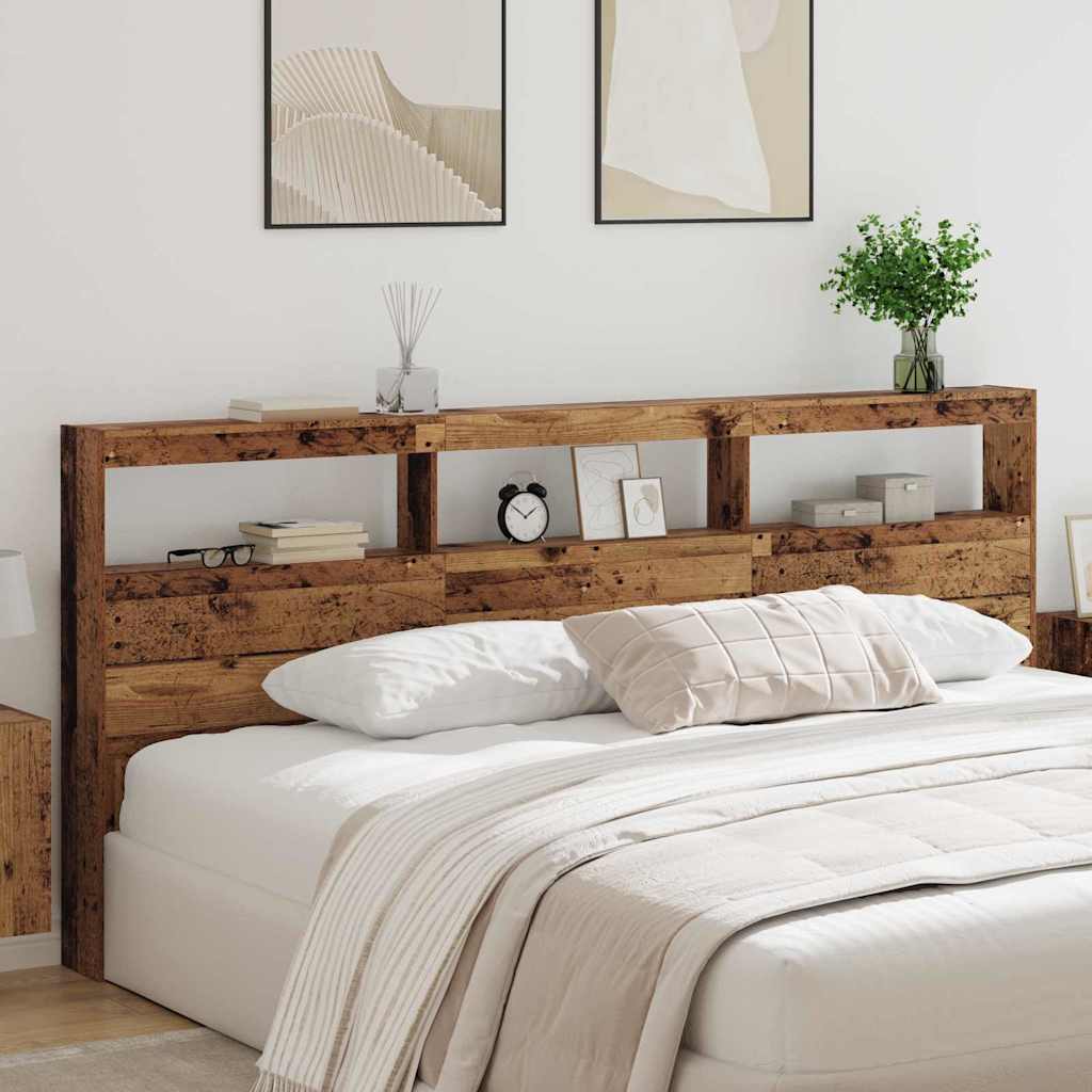 vidaXL Kopfteil mit Regal Altholz 220 x 17 x 102 cm Holzwerkstoff