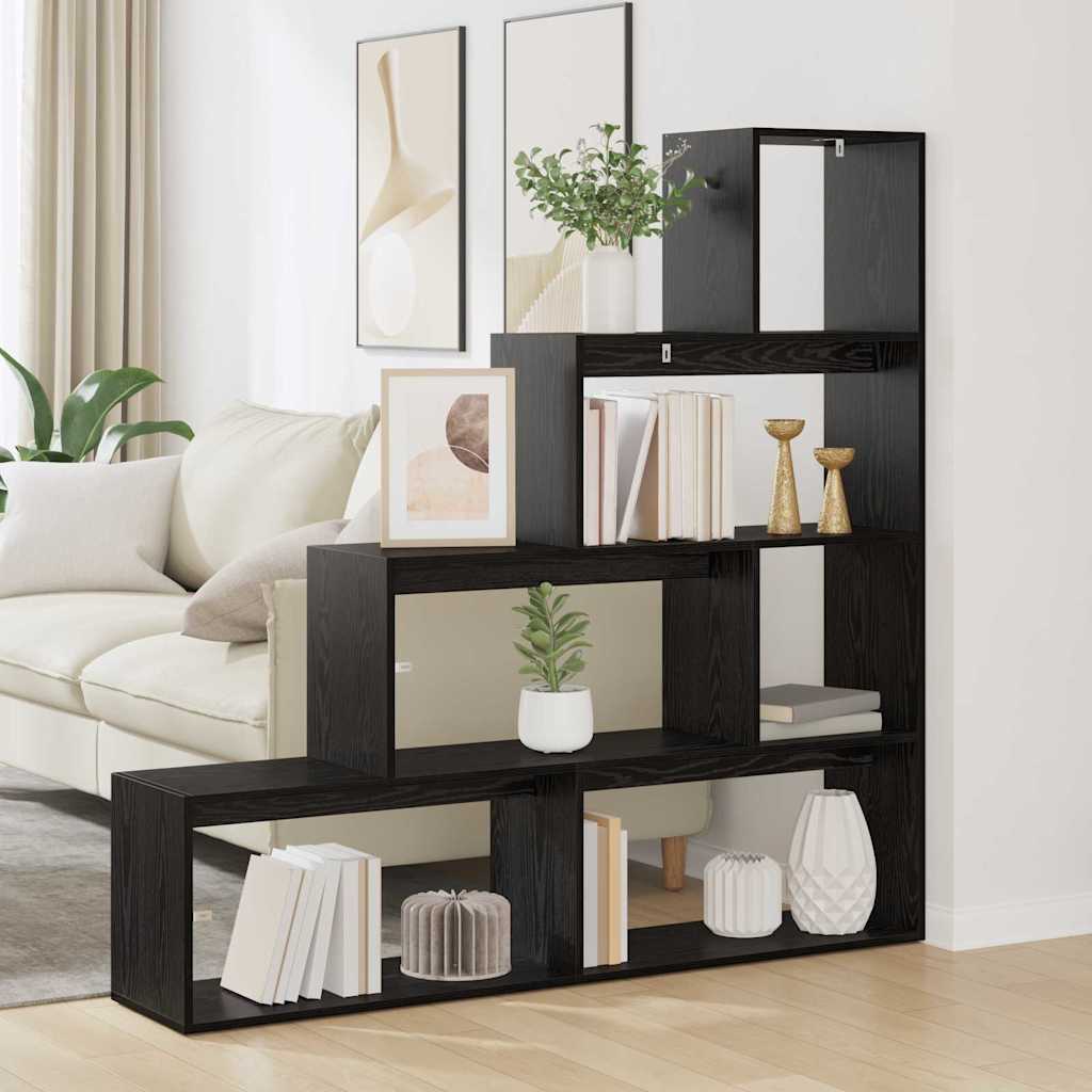 vidaXL Raumteiler Bücherregal Schwarz Eichen-Optik