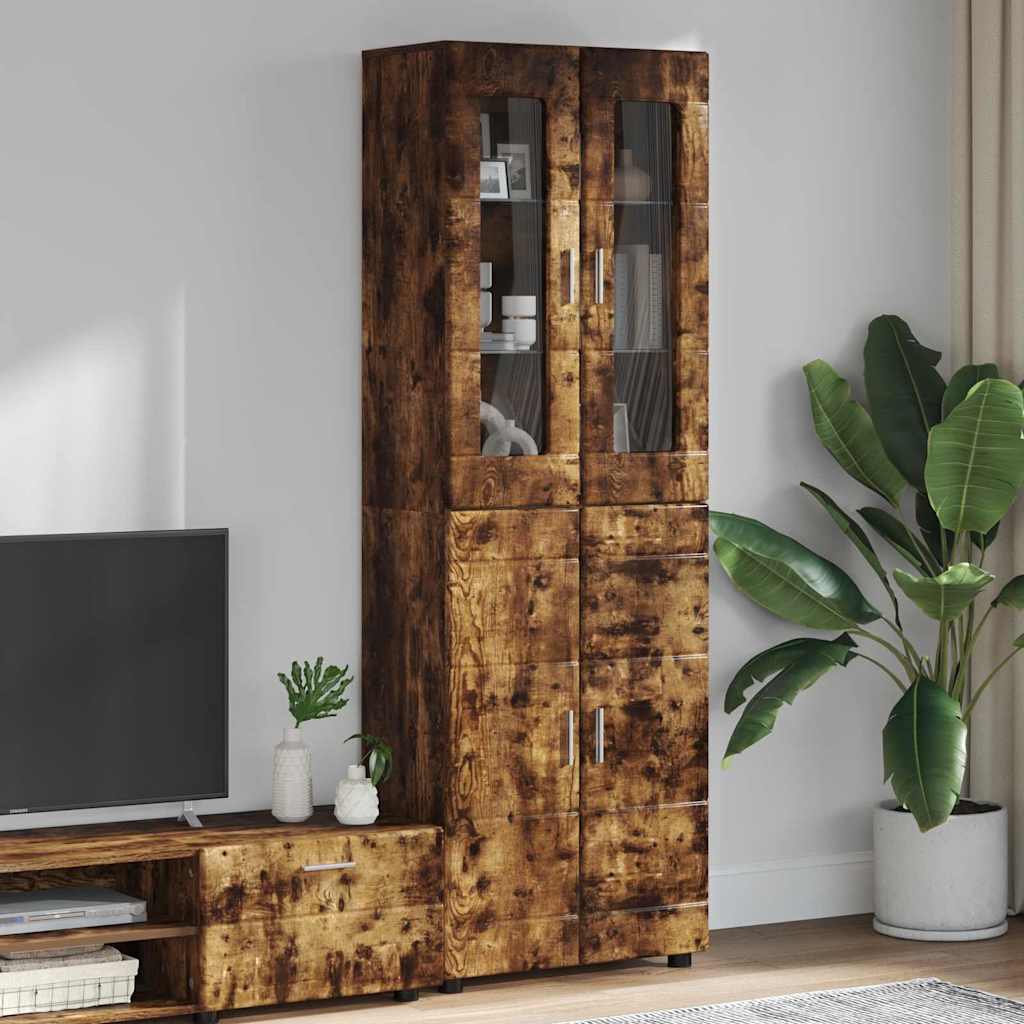 Highboard mit Regal FLORIN Geräucherte Eiche 60 x 35 x 182 cm