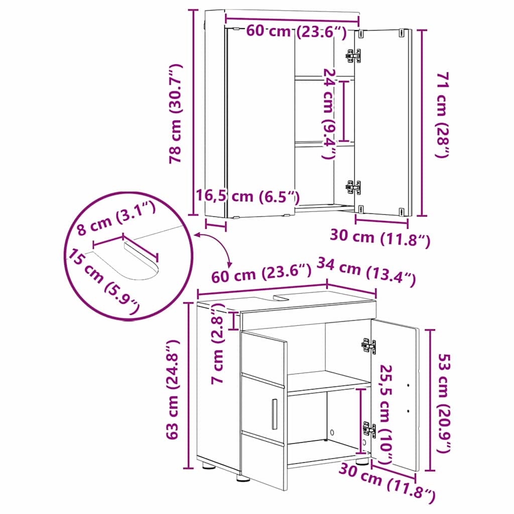 vidaXL Badezimmermöbel-Set mit Regal TULUM Sonoma-Eiche Holzwerkstoff