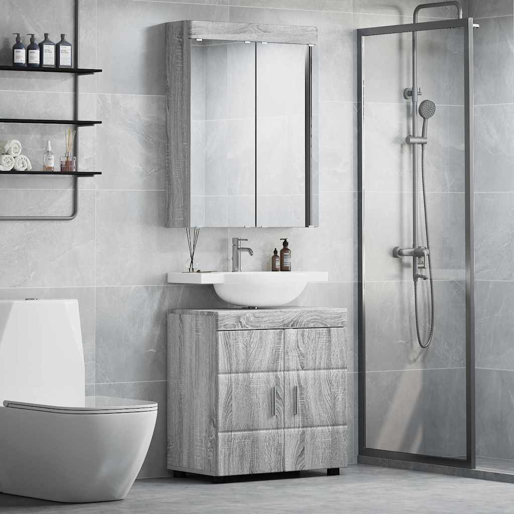 vidaXL Badezimmermöbel-Set mit Regal TULUM Graues Sonoma Holzwerkstoff