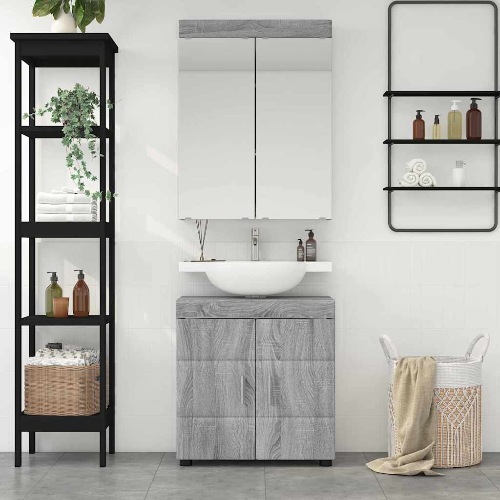 vidaXL Badezimmermöbel-Set mit Regal TULUM Graues Sonoma Holzwerkstoff