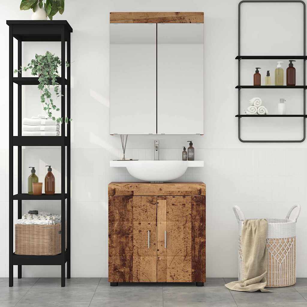 vidaXL Badezimmermöbel-Set mit Regal TULUM Altholz Holzwerkstoff