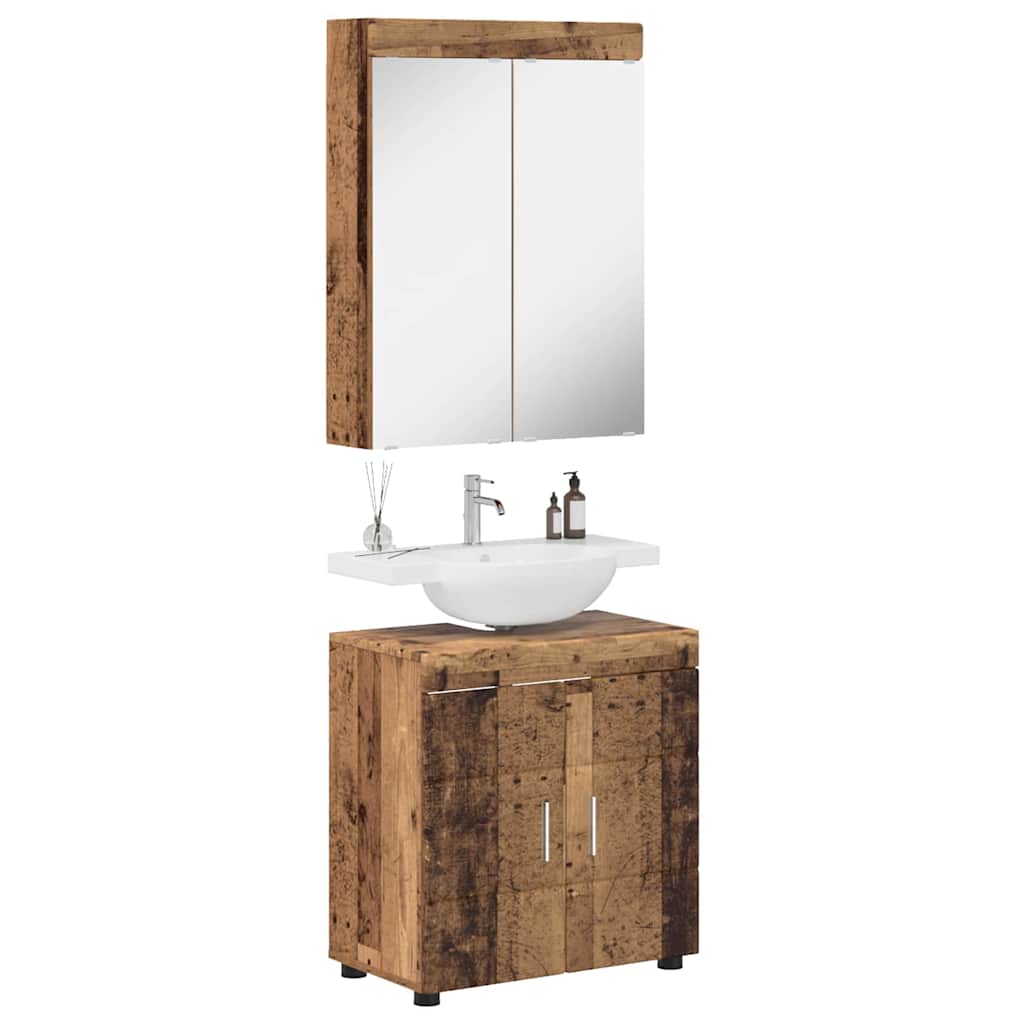 vidaXL Badezimmermöbel-Set mit Regal TULUM Altholz Holzwerkstoff