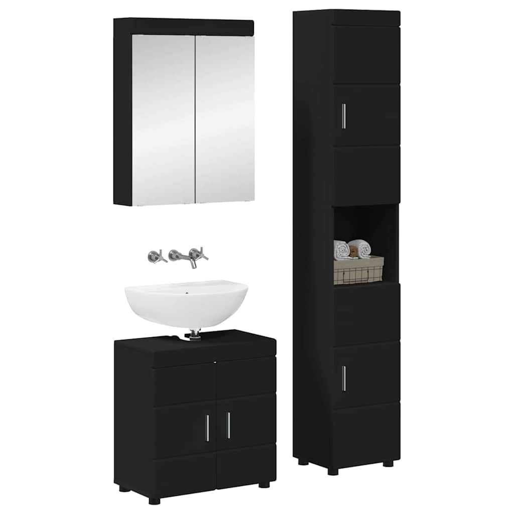 vidaXL Badezimmermöbel-Set mit Regal TULUM Schwarz Holzwerkstoff