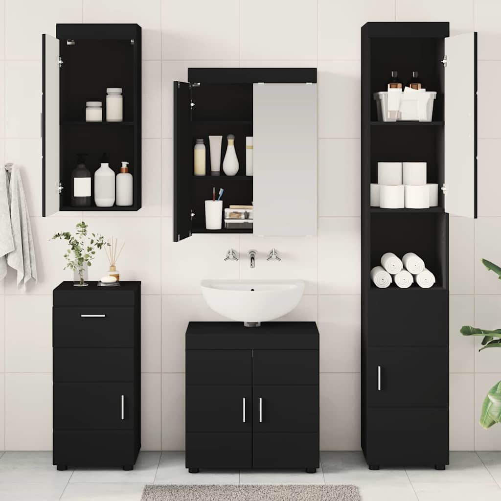 vidaXL Badezimmermöbel-Set mit Schubladen TULUM Schwarz Holzwerkstoff