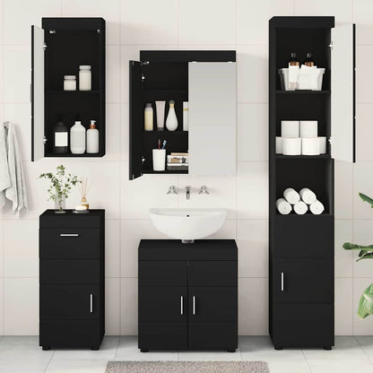 vidaXL Badezimmermöbel-Set mit Schubladen TULUM Schwarz Holzwerkstoff