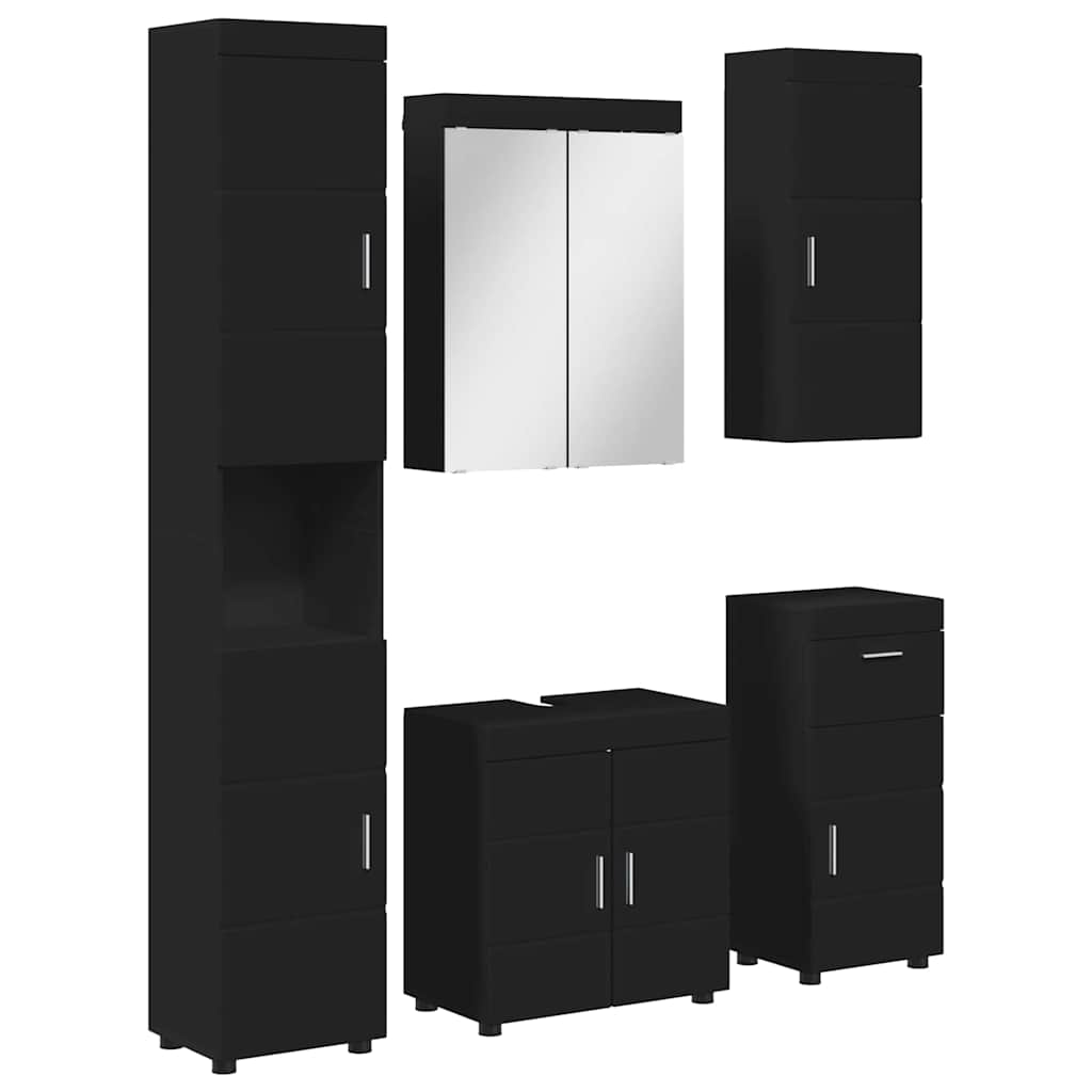 vidaXL Badezimmermöbel-Set mit Schubladen TULUM Schwarz Holzwerkstoff