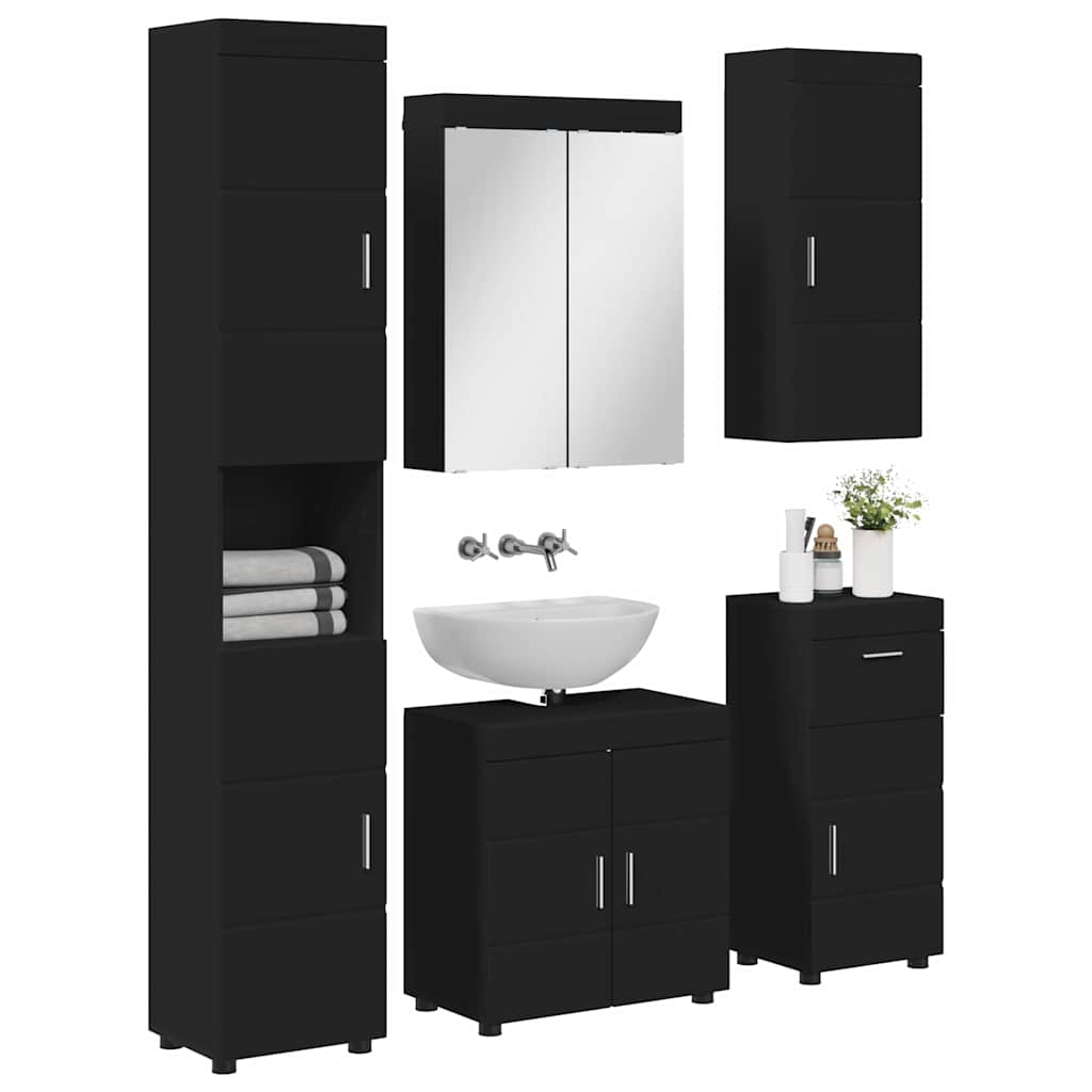 vidaXL Badezimmermöbel-Set mit Schubladen TULUM Schwarz Holzwerkstoff
