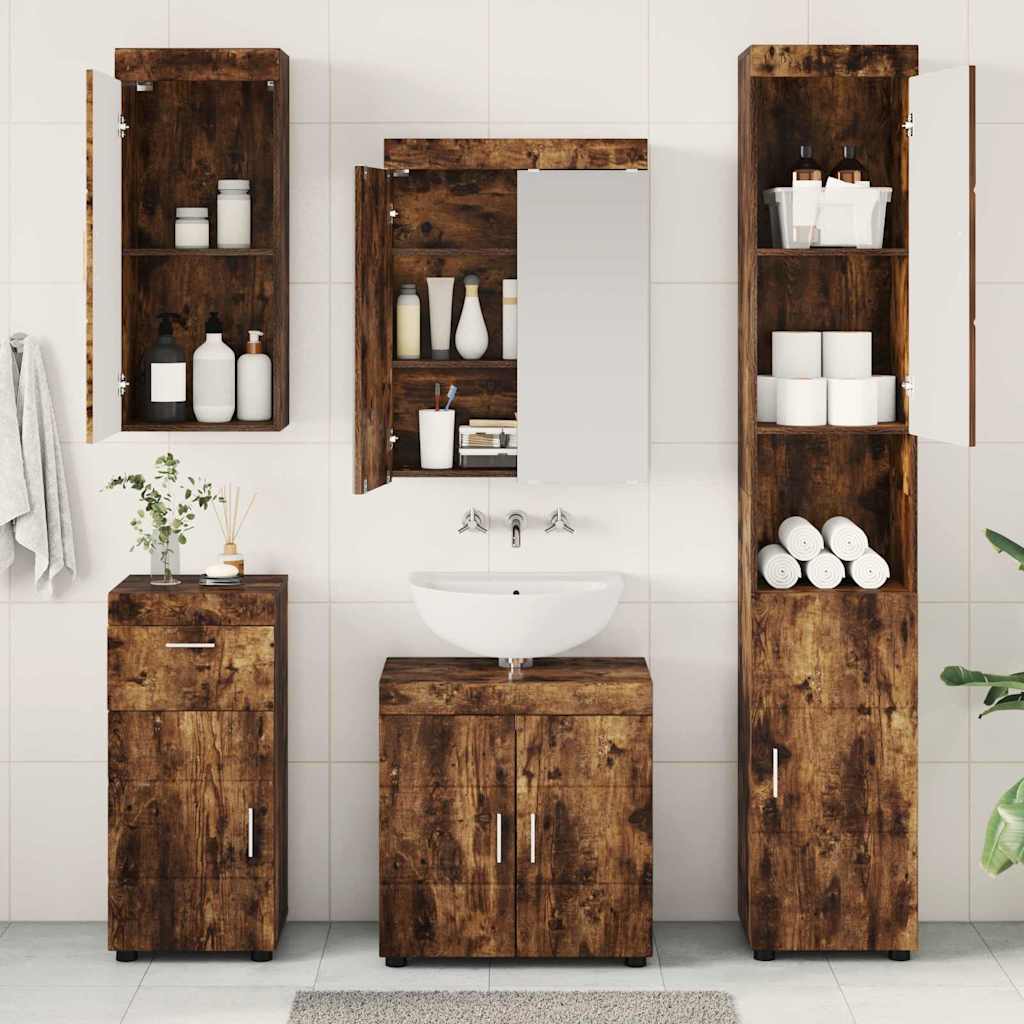 vidaXL Ensemble de meubles de salle de bain TULUM Chêne fumé Bois d'ingénierie