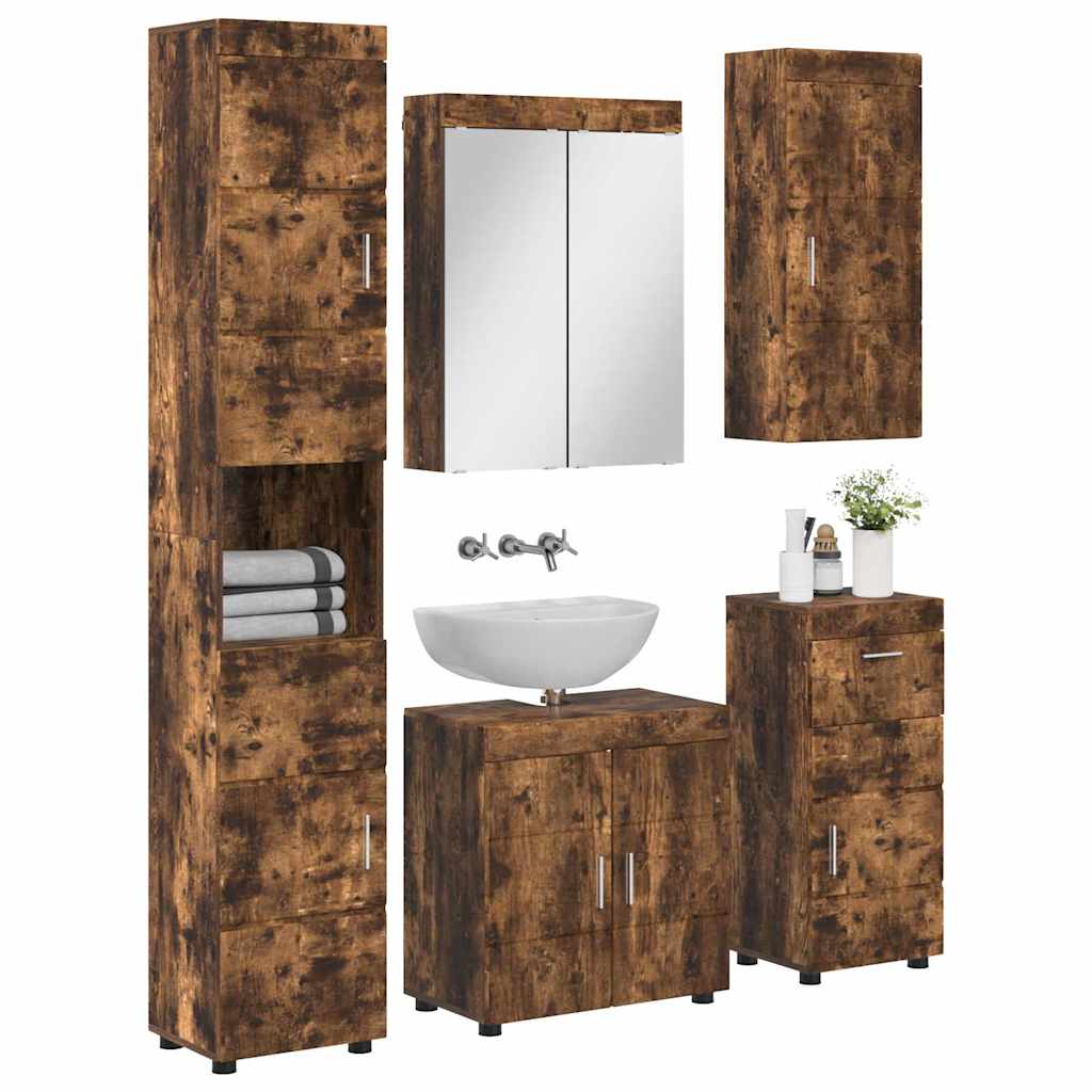 vidaXL Ensemble de meubles de salle de bain TULUM Chêne fumé Bois d'ingénierie