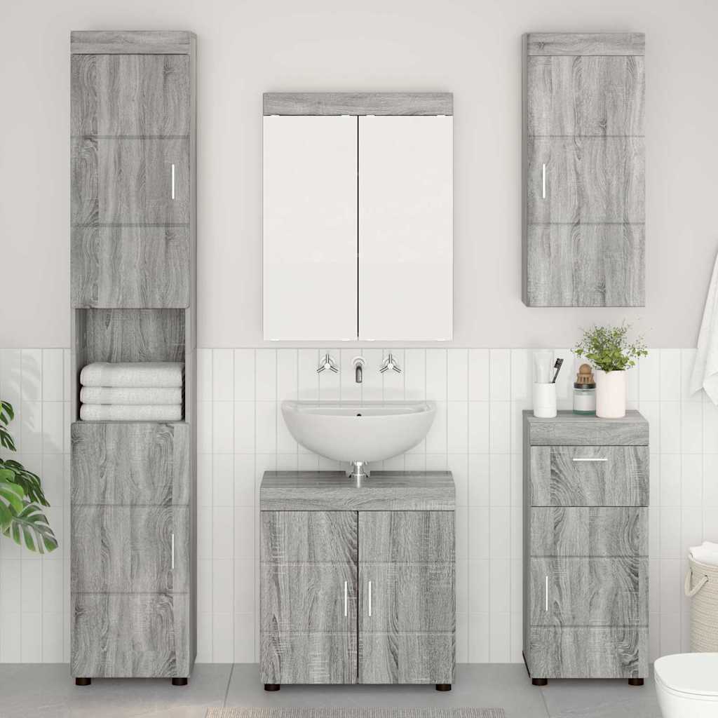 vidaXL Badezimmermöbel-Set mit Regal TULUM Graues Sonoma Holzwerkstoff
